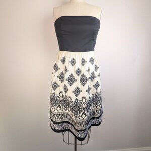 Black and White Cocktail Dress Embroidered Skirt Strapless Cotton Gown WHBM 8